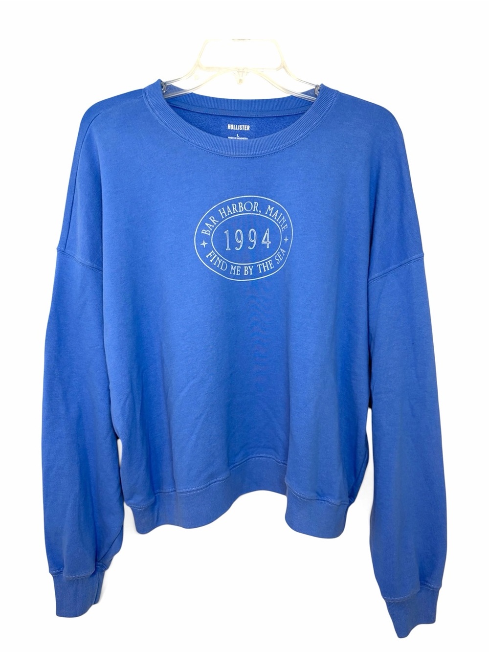 Hollister Blue Maine 1994 Graphic Crewneck Sweatshirt Women’s L Oversized